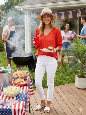 Red Soft V-Neck Blouse